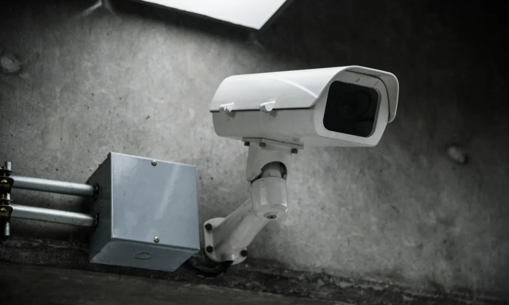 Cámara de seguridad exterior instalada en la pared para vigilancia de zonas exteriores